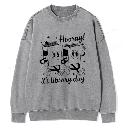 Pagewings School Librarian Shirt, Library Shirt Unisex Washed Sweatshirt