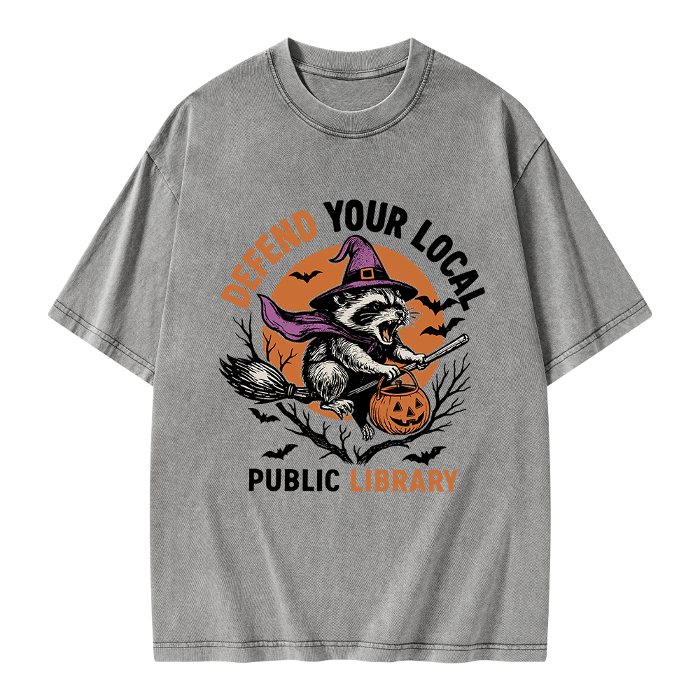 Pagewings Defend Your Local Public Library Unisex Washed T-shirt