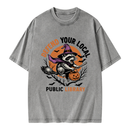 Pagewings Defend Your Local Public Library Unisex Washed T-shirt