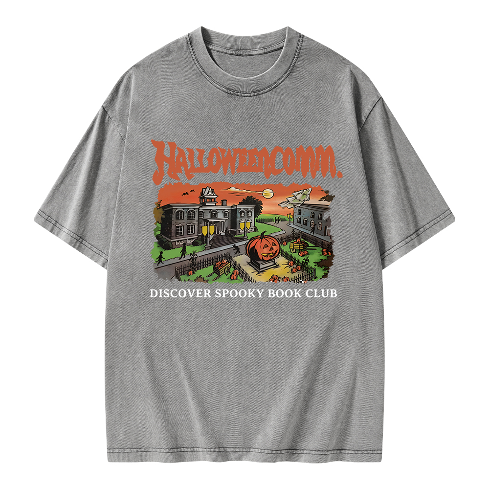 Pagewings HalloweenComm. Spooky Book Club Unisex Washed T-shirt