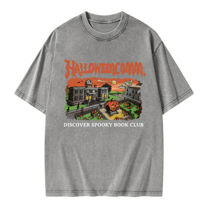 Pagewings HalloweenComm. Spooky Book Club Unisex Washed T-shirt