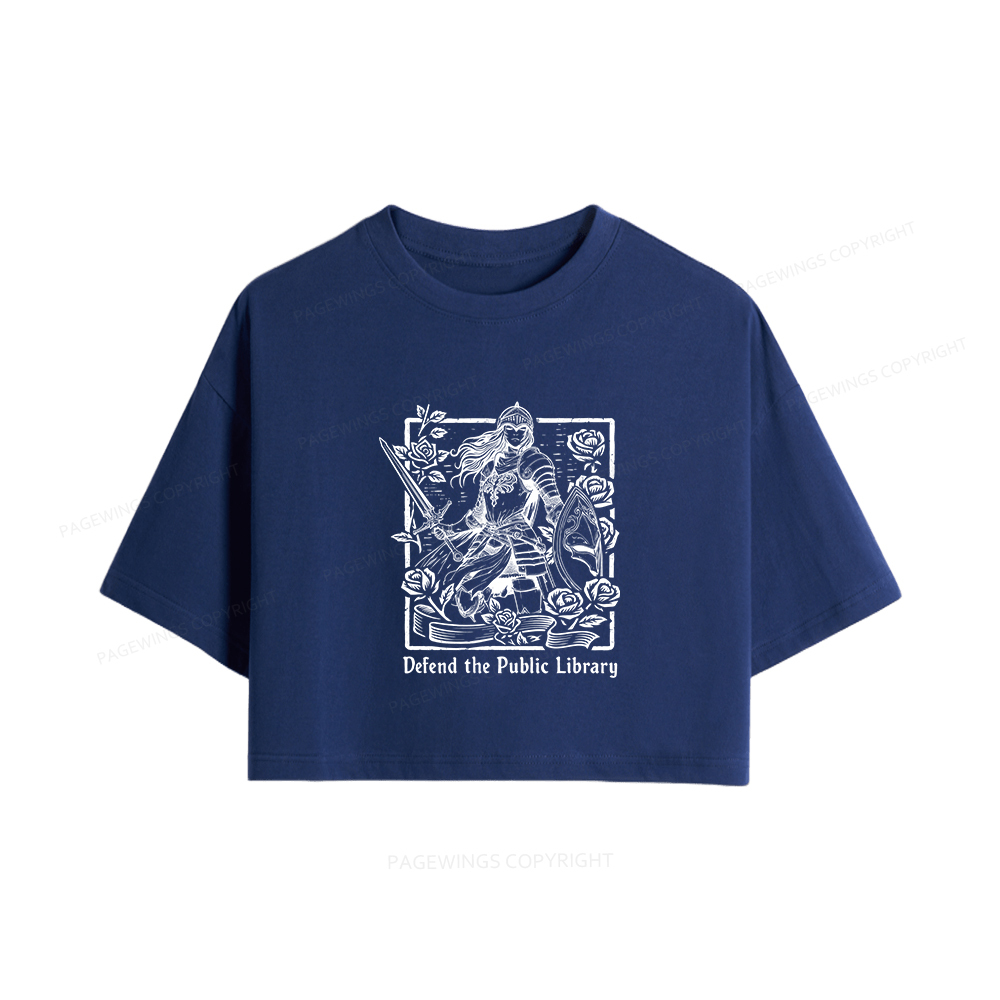 Pagewings Defend The Public Library Women Crop Tops