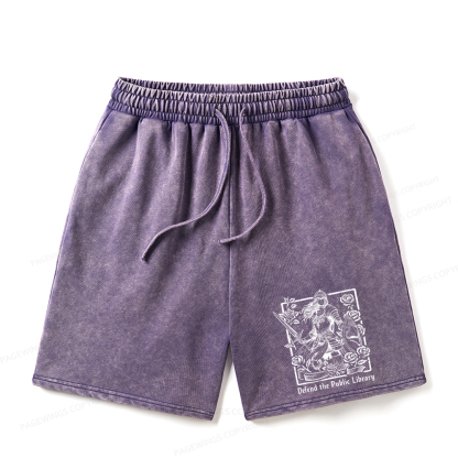 Pagewings Defend The Public Library Unisex Washed Shorts