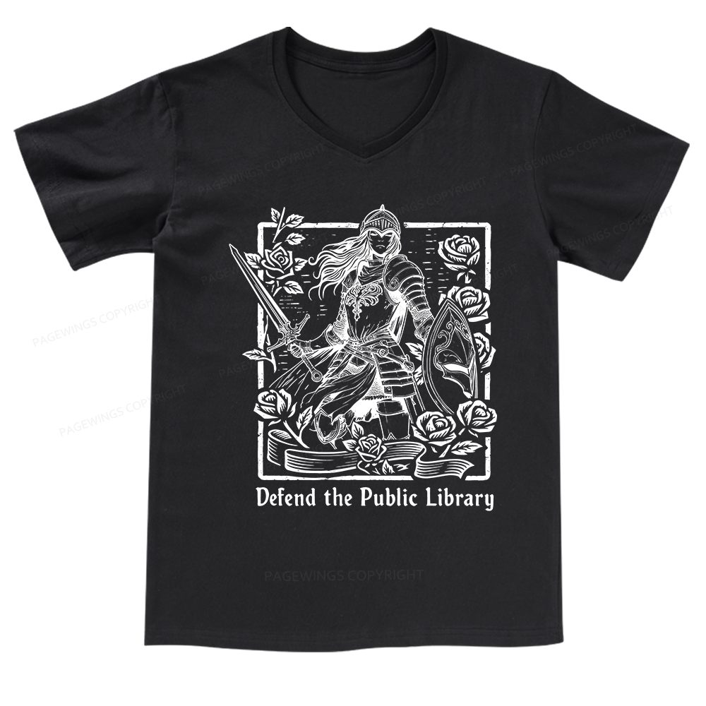 Pagewings Defend The Public Library V-neck T-shirt
