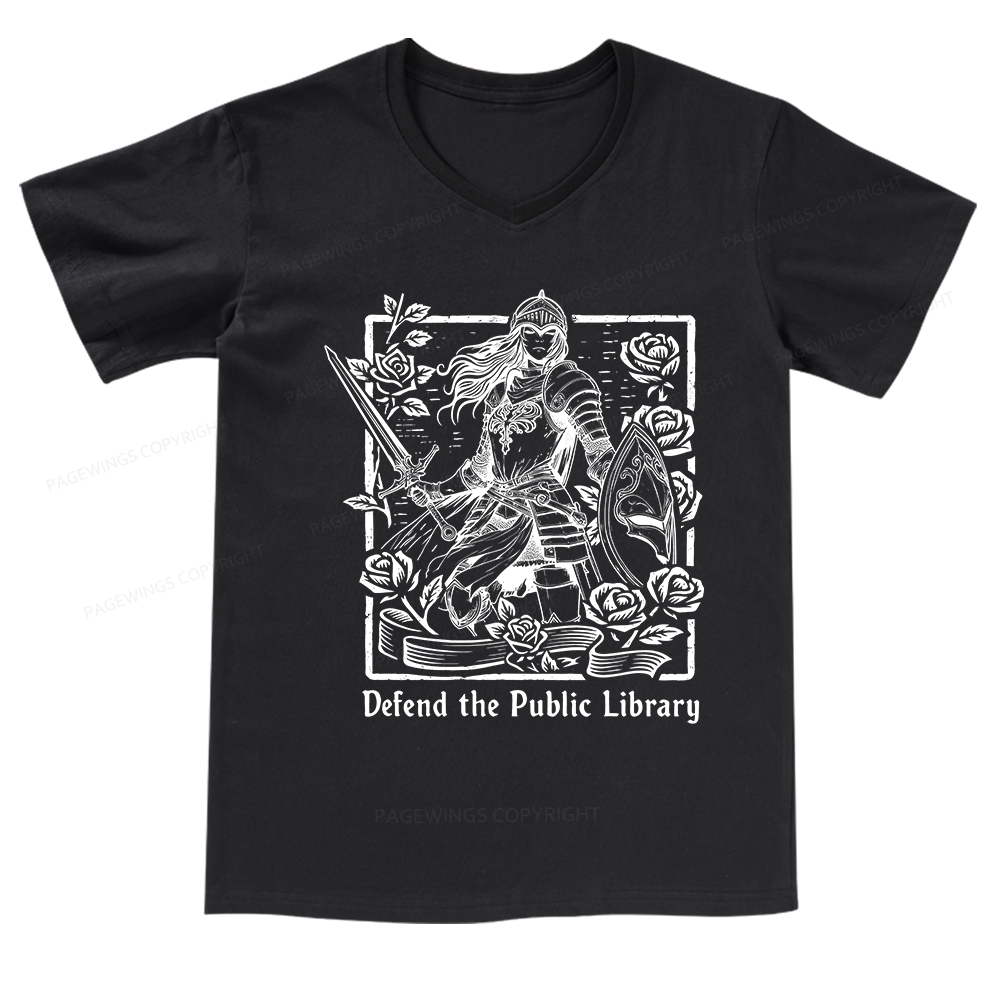 Pagewings Defend The Public Library V-neck T-shirt