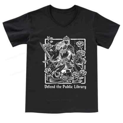 Pagewings Defend The Public Library V-neck T-shirt