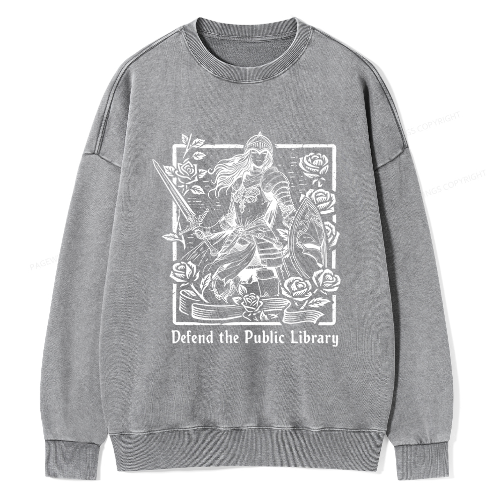 Pagewings Defend The Public Library Unisex Washed Sweatshirt