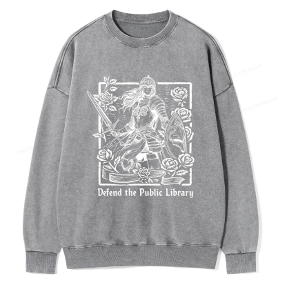 Pagewings Defend The Public Library Unisex Washed Sweatshirt