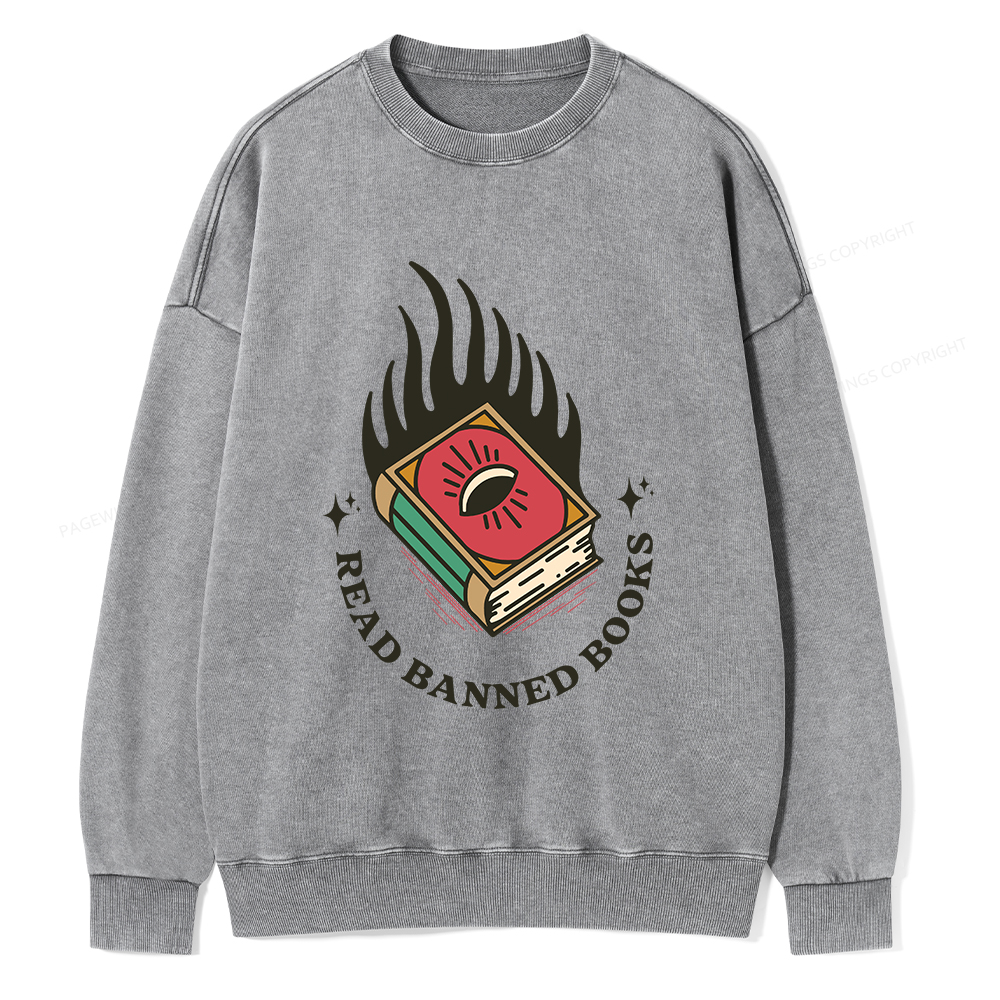 Pagewings Read Banned Books Unisex Washed Sweatshirt