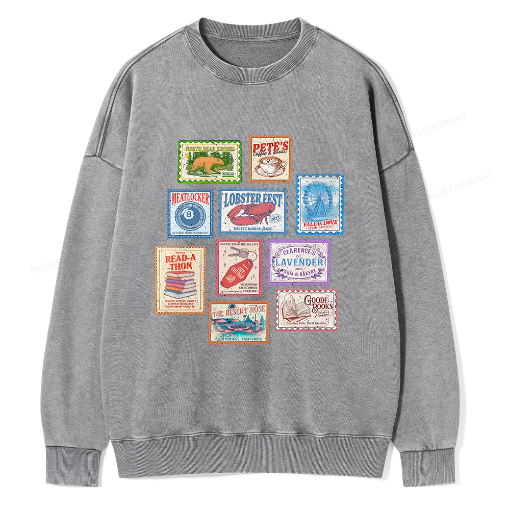 Pagewings Books Stamp Beach Read Unisex Washed Sweatshirt