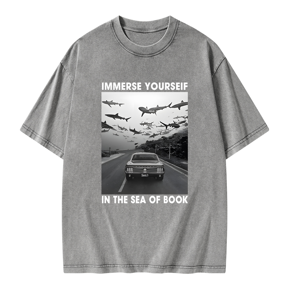 Pagewings Immerse Yourself In The Sea Of Books Unisex Washed T-shirt