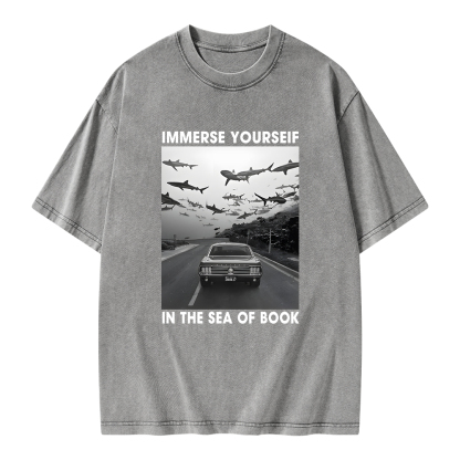 Pagewings Immerse Yourself In The Sea Of Books Unisex Washed T-shirt