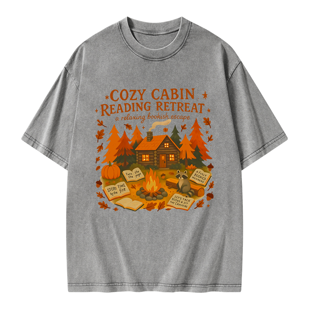 Pagewings Cozy Cabin Reading Retreat Unisex Washed T-shirt