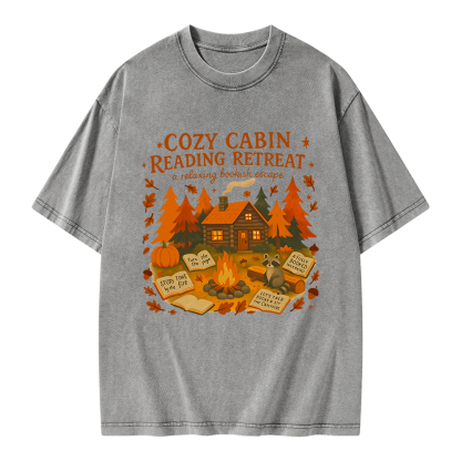 Pagewings Cozy Cabin Reading Retreat Unisex Washed T-shirt