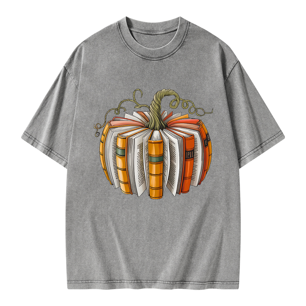 Pagewings Fall Book Pumpkin Unisex Washed T-shirt