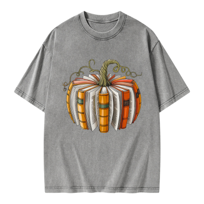 Pagewings Fall Book Pumpkin Unisex Washed T-shirt