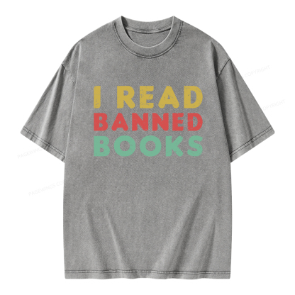 Pagewings Vintage I Read Banned Books Geek Readers T-Shirt Unisex Washed T-shirt