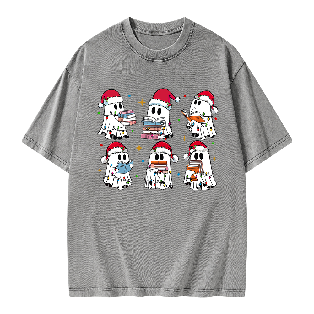 Pagewings Christmas Book Ghost Unisex Washed T-shirt