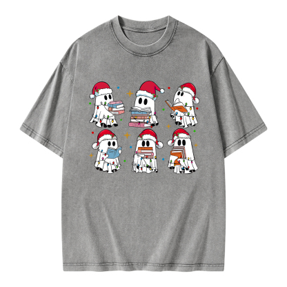 Pagewings Christmas Book Ghost Unisex Washed T-shirt