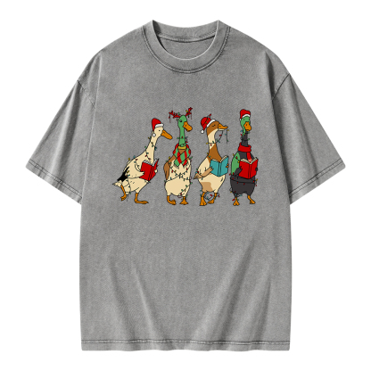 Pagewings Christmas Ducks Reading Unisex Washed T-shirt