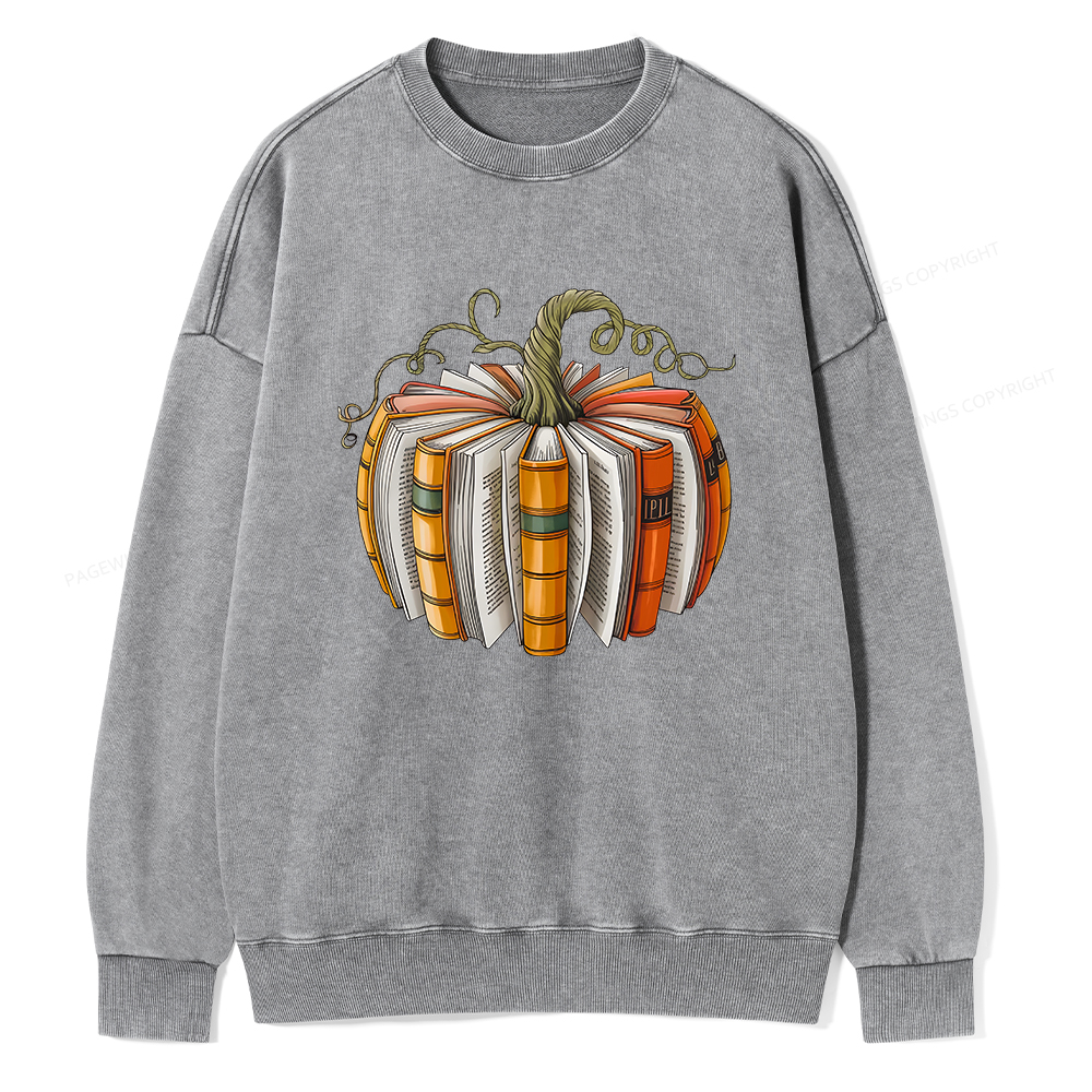 Pagewings Fall Book Pumpkin Unisex Washed Sweatshirt