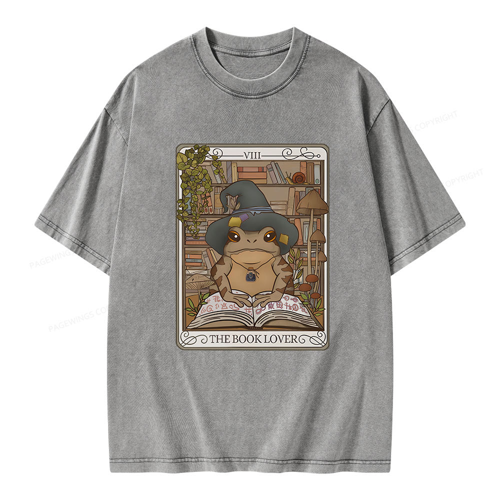 Pagewings Book Lover Frog Tarot Card Comfort Colors TShirt Unisex Washed T-shirt