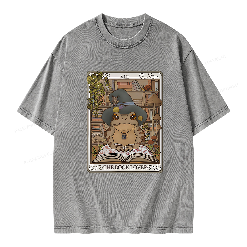 Pagewings Book Lover Frog Tarot Card Comfort Colors TShirt Unisex Washed T-shirt