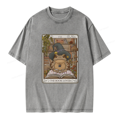 Pagewings Book Lover Frog Tarot Card Comfort Colors TShirt Unisex Washed T-shirt
