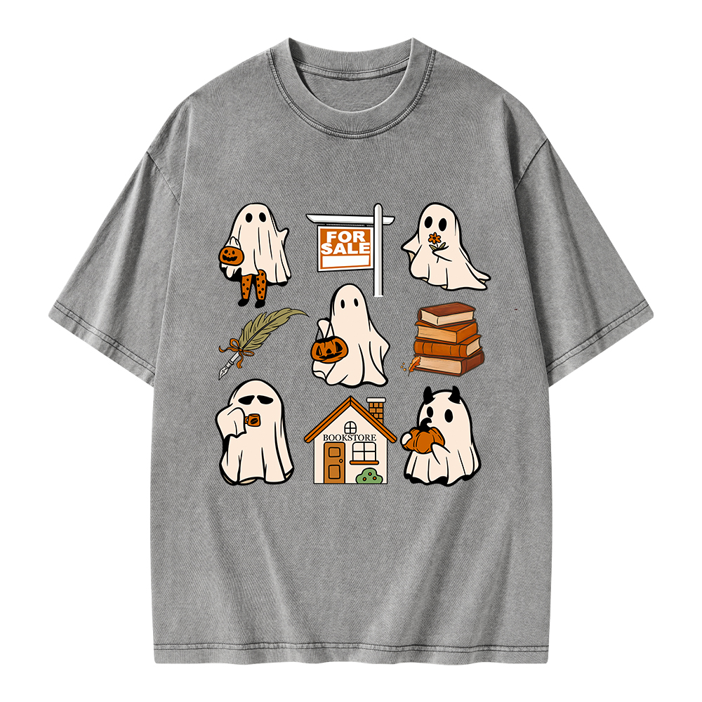 Pagewings Halloween Ghosts Going To Buy Books Unisex Washed T-shirt
