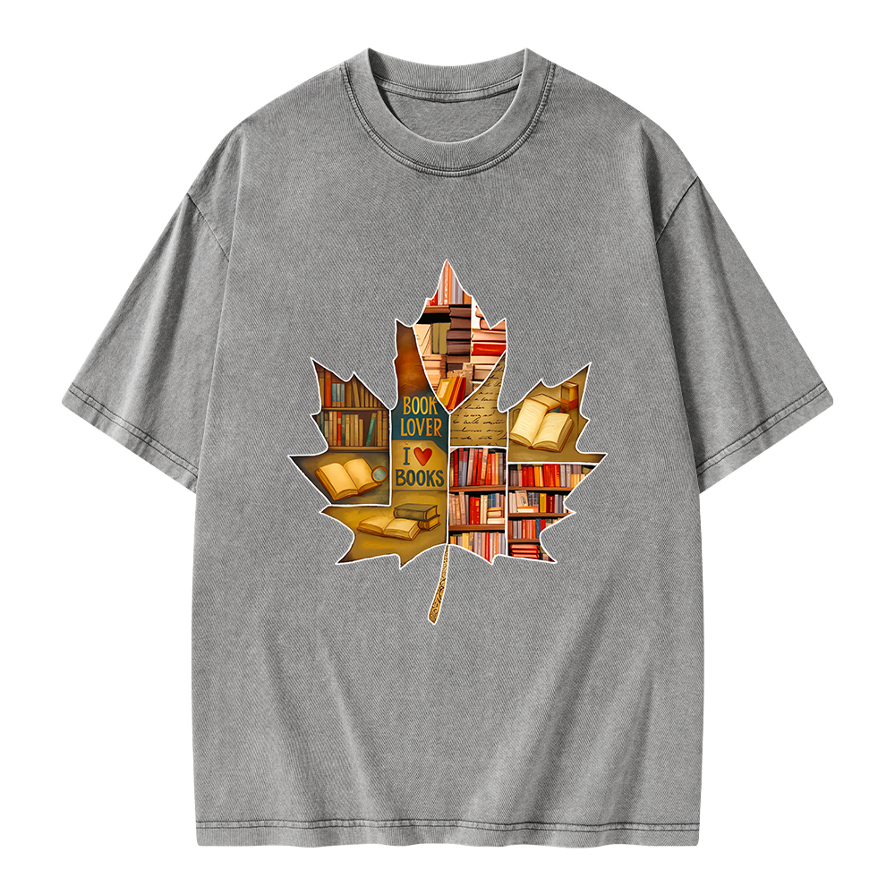 Pagewings Bookstore Puzzle Maple Leaf Unisex Washed T-shirt