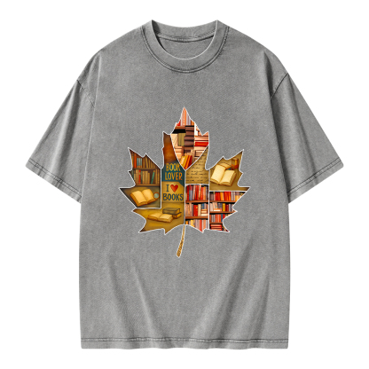Pagewings Bookstore Puzzle Maple Leaf Unisex Washed T-shirt
