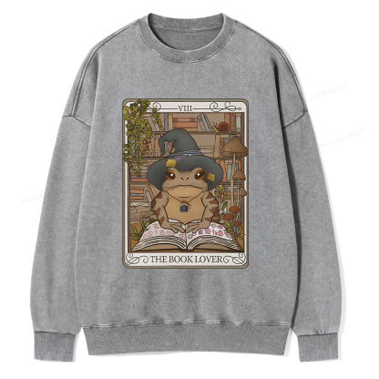 Pagewings Book Lover Frog Tarot Card Comfort Colors TShirt Unisex Washed Sweatshirt