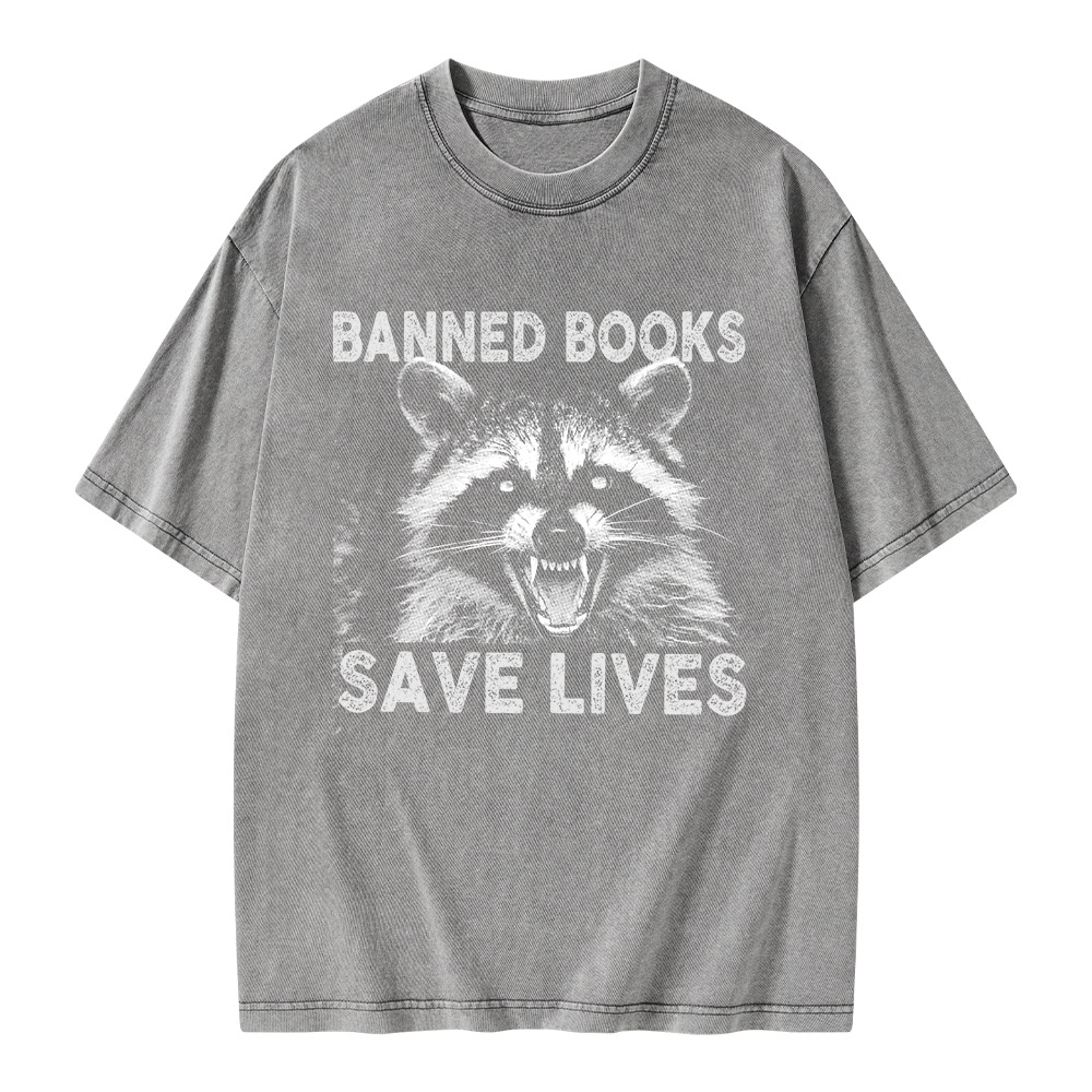 Pagewings Banned Books Save Lives Unisex Washed T-shirt