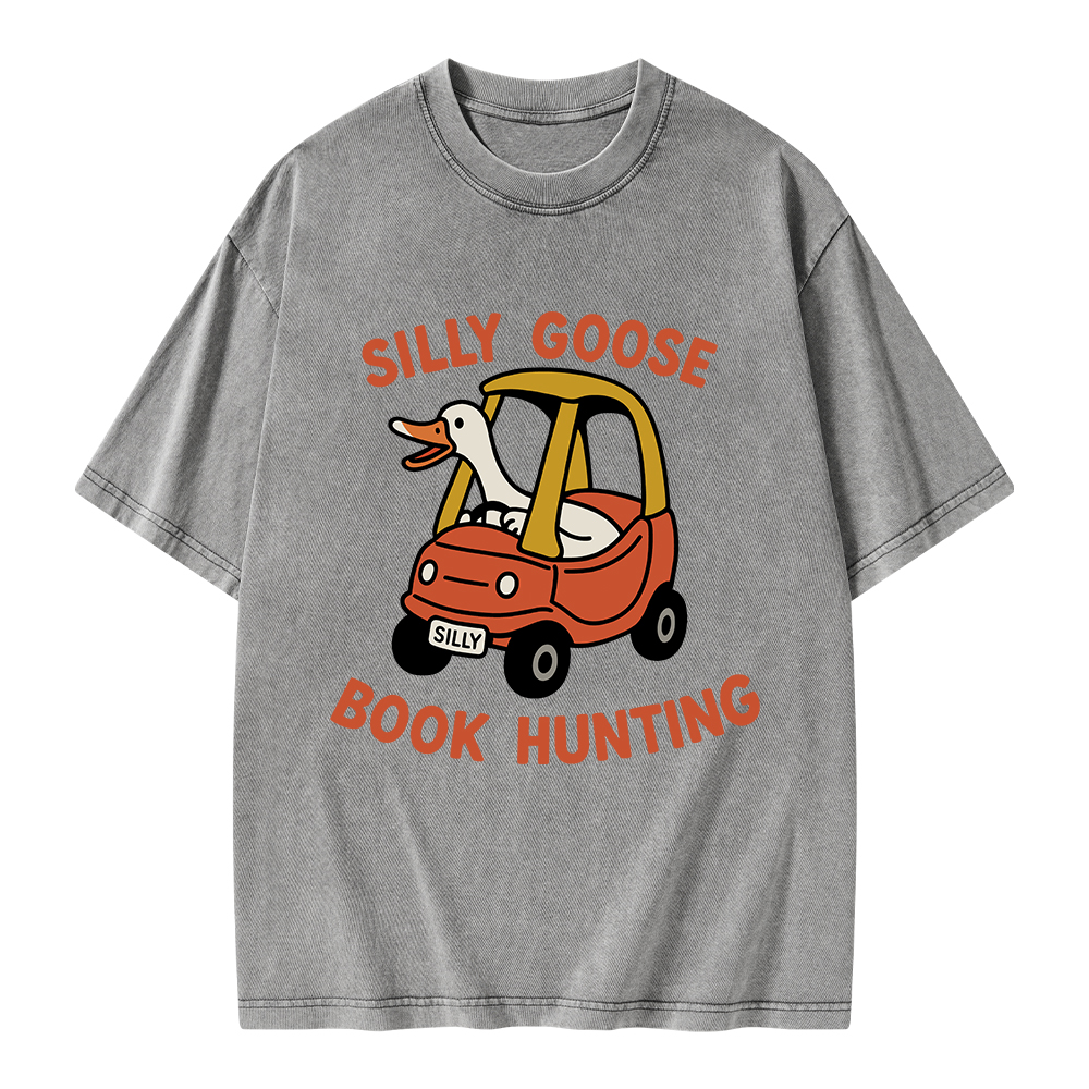 Pagewings Silly Goose Book Hunting Unisex Washed T-shirt