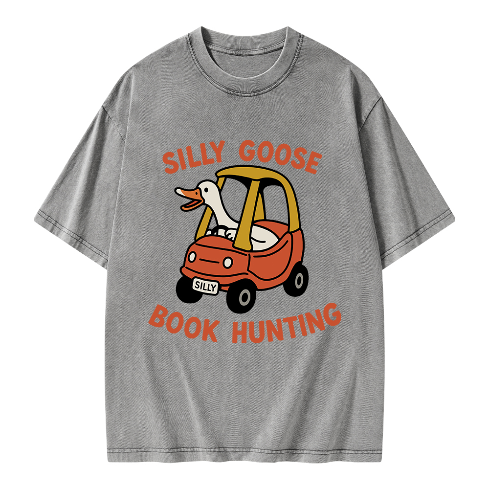 Pagewings Silly Goose Book Hunting Unisex Washed T-shirt