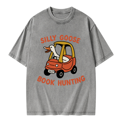 Pagewings Silly Goose Book Hunting Unisex Washed T-shirt