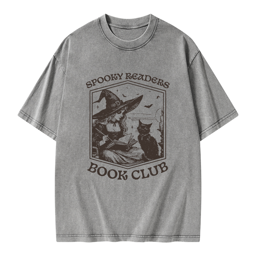Pagewings Spooky Readers Book Club Unisex Washed T-shirt
