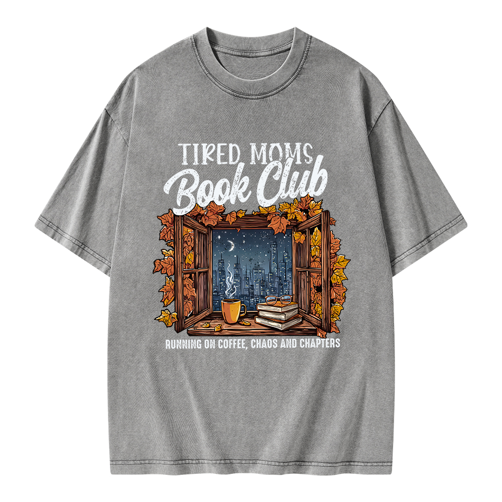 Pagewings Fall Tired Moms Book Club Unisex Washed T-shirt