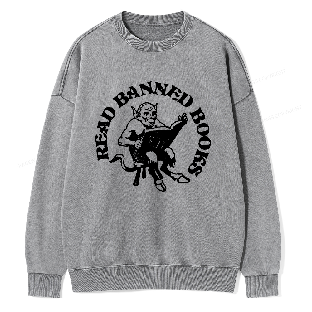 Pagewings Read Banned Books Unisex Washed Sweatshirt