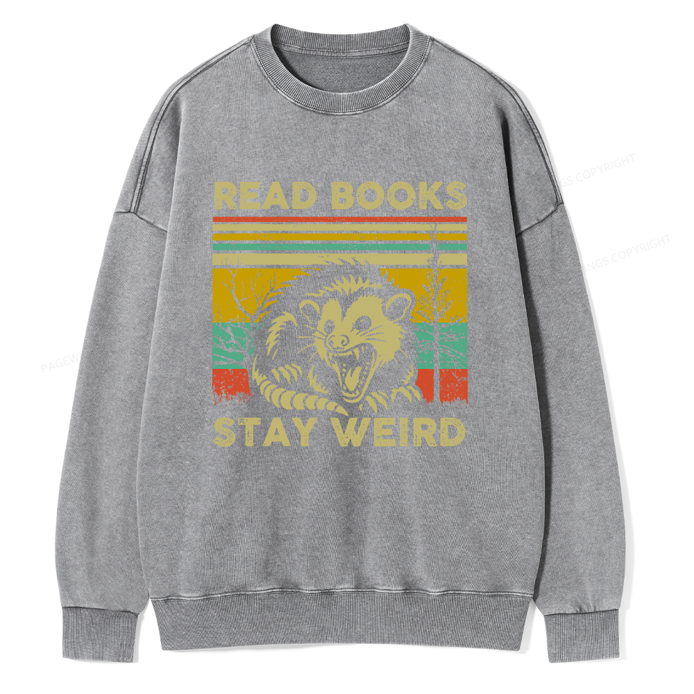 Pagewings Read Books Stay Weird Unisex Washed Sweatshirt
