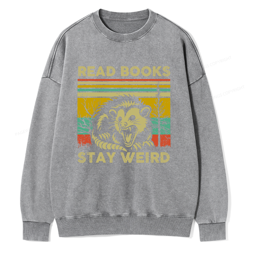 Pagewings Read Books Stay Weird Unisex Washed Sweatshirt