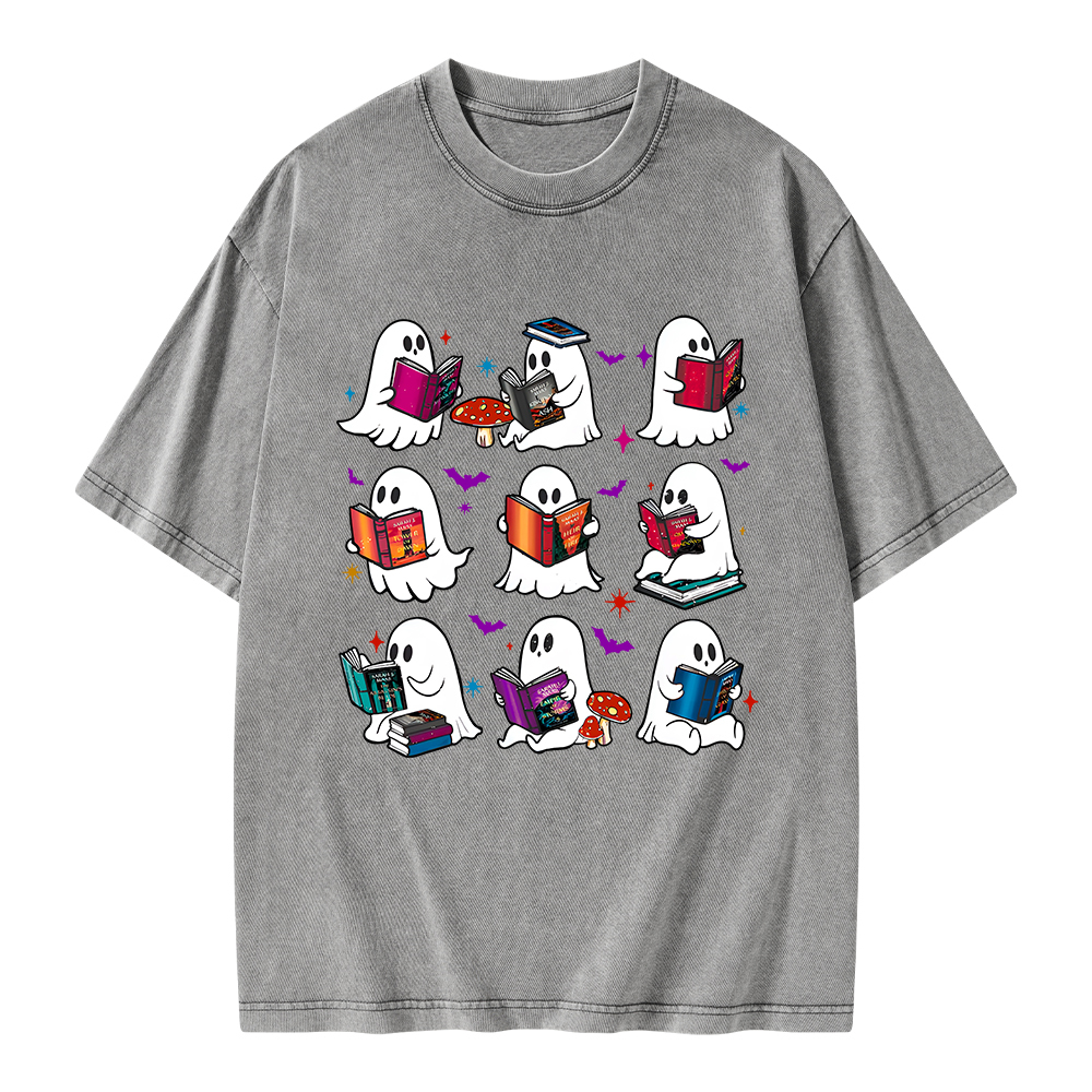 Pagewings Ghost Reading Book Unisex Washed T-shirt