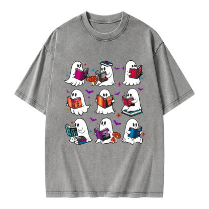 Pagewings Ghost Reading Book Unisex Washed T-shirt