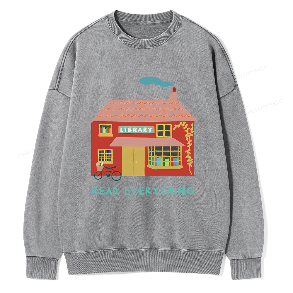Pagewings Read Everything T-Shirt Unisex Washed Sweatshirt