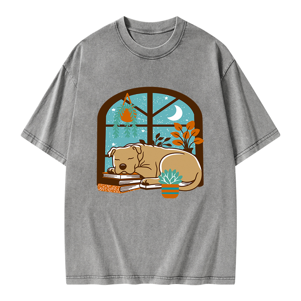 Pagewings Sleepy Pit Bull Terrier  Unisex Washed T-shirt