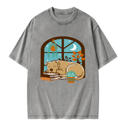 Pagewings Sleepy Pit Bull Terrier  Unisex Washed T-shirt