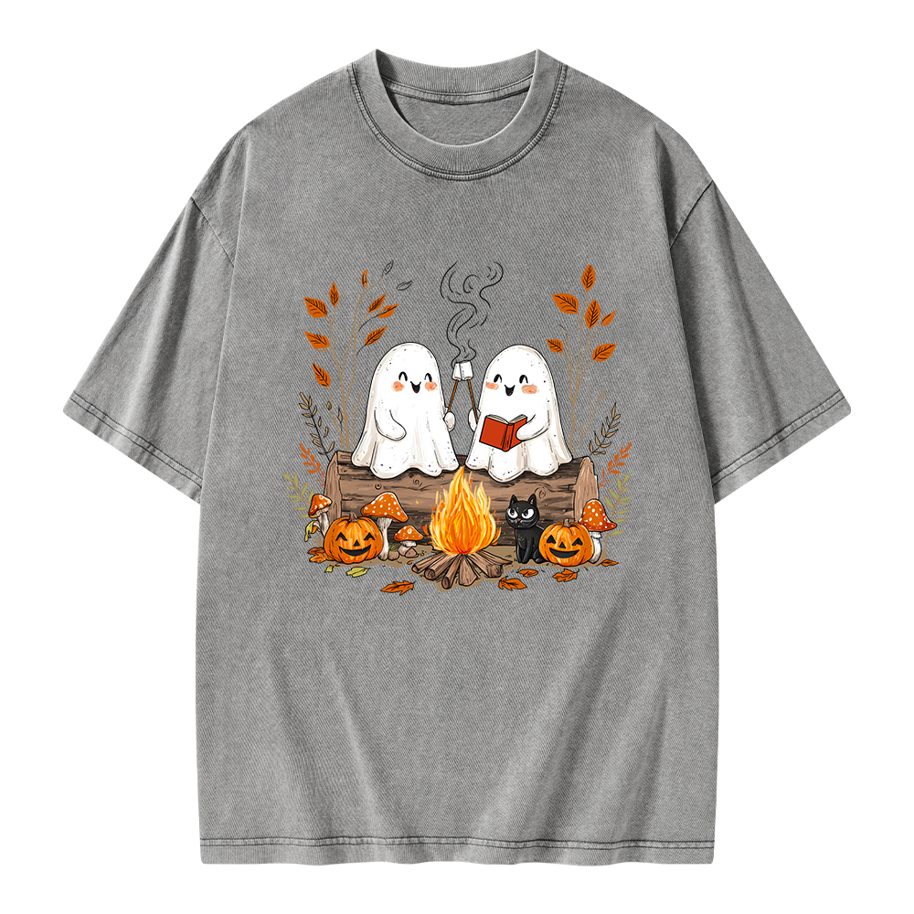 Pagewings Cute Ghost Halloween Unisex Washed T-shirt