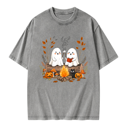 Pagewings Cute Ghost Halloween Unisex Washed T-shirt