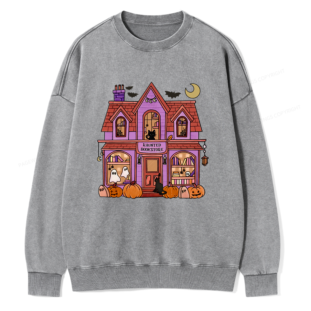 Pagewings Haunted Bookstore Unisex Washed Sweatshirt