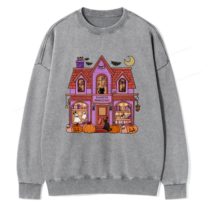 Pagewings Haunted Bookstore Unisex Washed Sweatshirt
